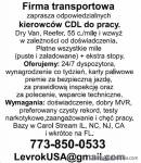 Firma transportowa  zaprasza odpowiedzialnych kierowców CDL do pracy.  Tel: 773 850 05 33, LevrokUSA@gmail.com
